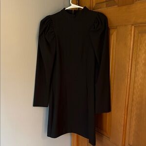 Zara Black Long-Sleeve Puff Shoulder Mini Dress
